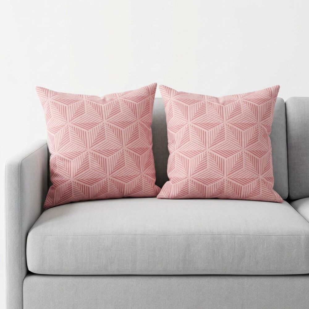 🌸 Pink Geometric Textured Throw Pillow Covers Set of 2 Modern Boho 18x18